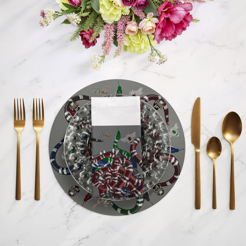 Ouroboros Cotton Sateen Dinner Napkins, Gray