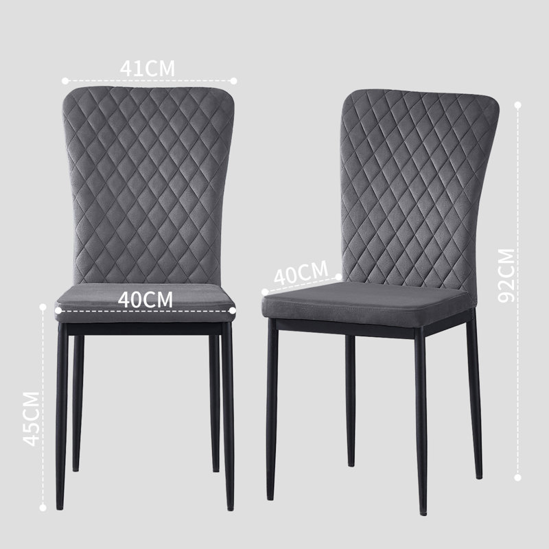 Modern Faux Leather/PU/Suede/Velvet Upholstered Dining Chair Tufted High Back, Grey Velvet, Black