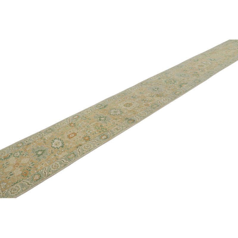 Rug & Kilim’S Modern Oushak Style Extra-Long Runner In Brown And Green With Florals
