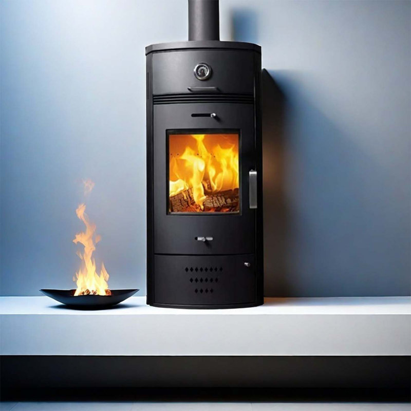 Natural wood fireplace with oven and thermometer