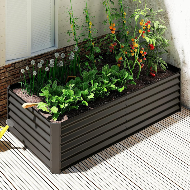 Lit de jardin surélevé galvanisé, 17.72" H x 70.87" W x 35.43" D, Gris foncé