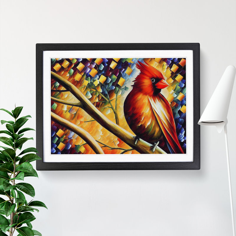 Cardinal Bird Vol.4 Abstract - Single Picture Frame Painting, 46cm H x 64cm W x 2cm D, Black Framed