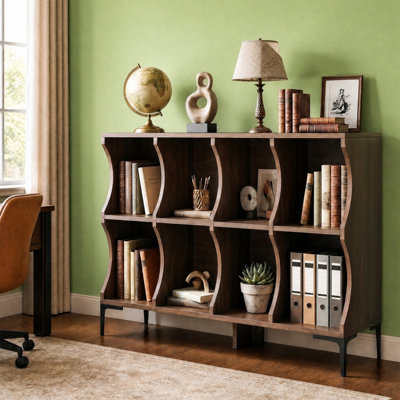 Chestertown 49.6" Modern Dark Walnut Bookcase With Curved Dividers