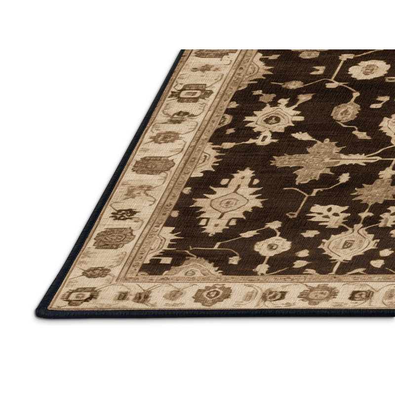Machine Washable Overdyed Brown Area Rug, Round 5'
