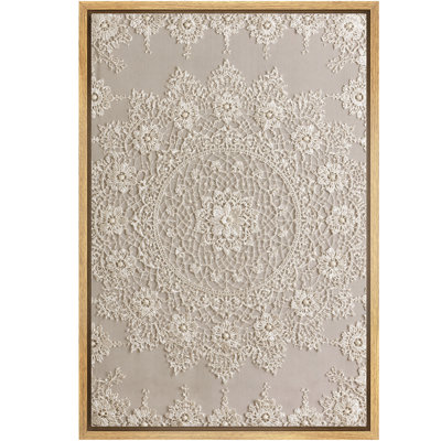 Vintage Lace Doily Floral Pattern Neutral Home Decor Framed Canvas Master Bedroom Wall Art Work Print