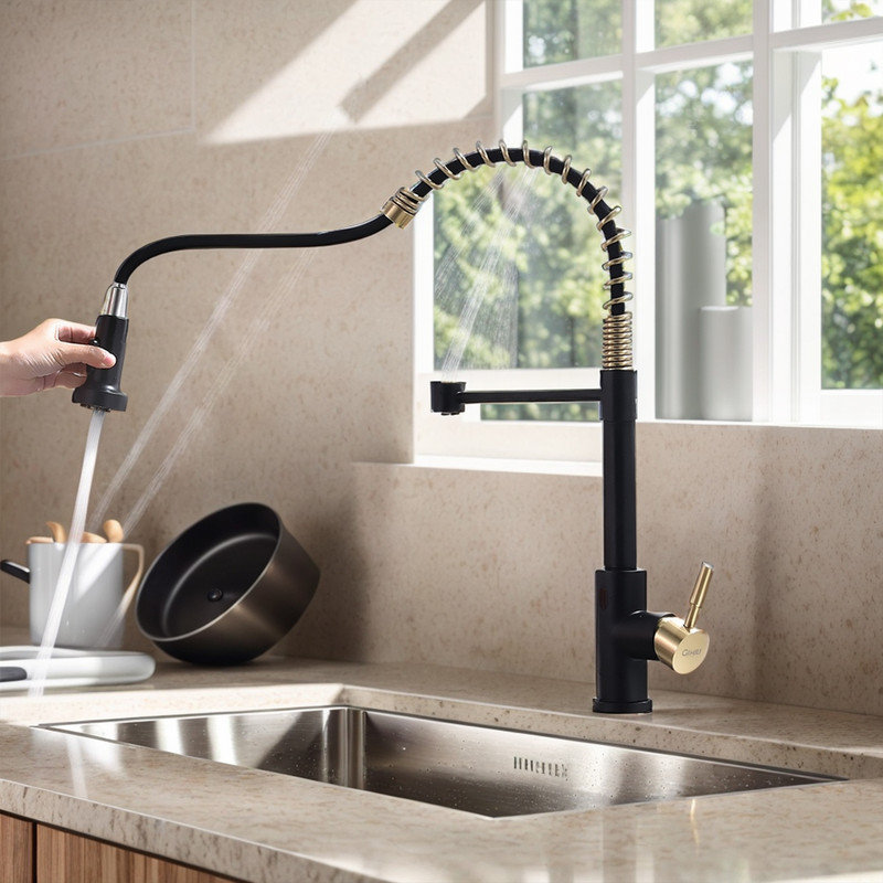 Casa Eclat Pull Down Kitchen Faucet, Gold/Matte Black