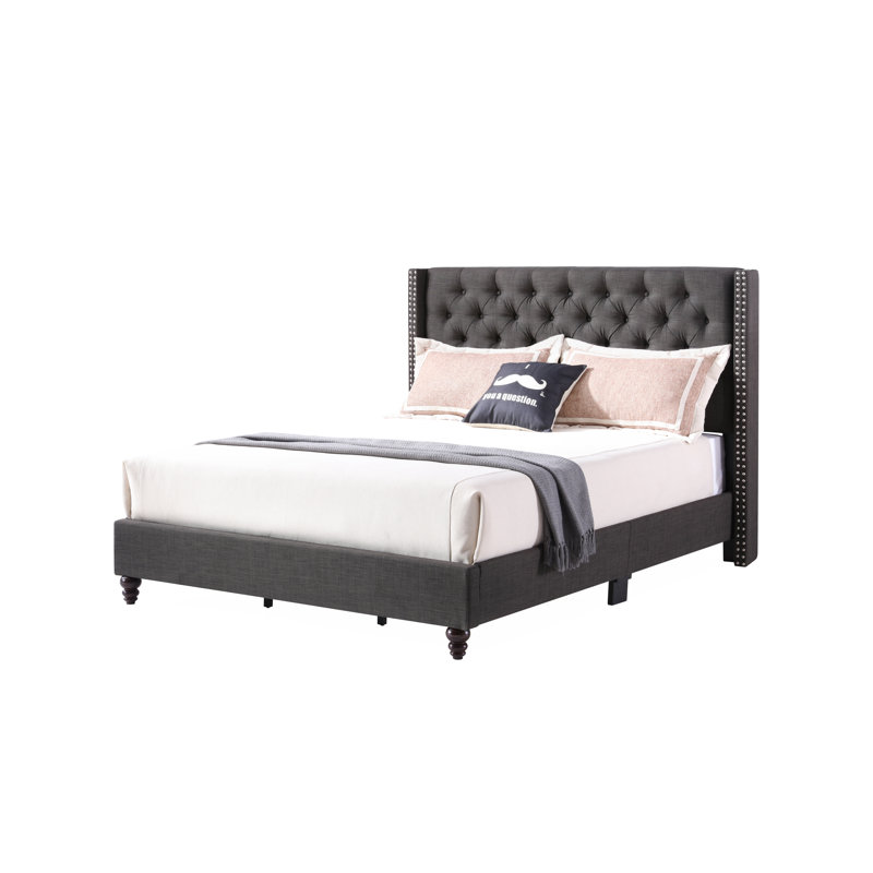 Ashe Upholstered Wingback Bed, Queen, Ash Black