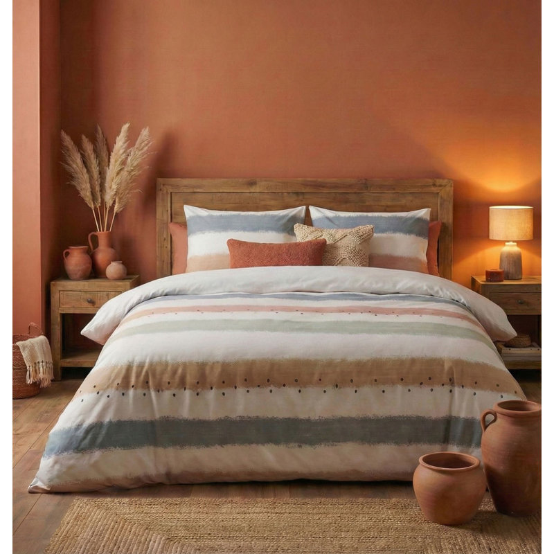 Ensemble de housse de courtepointe super très grand (3 pièces), rouge, bleu, beige et blanc | 70% coton / 30% polyester, housse de couette: 102,4 x 86,6 pouces, taies d'oreiller: 19,7 x 31,5 pouces | Lavable à la machine, 145 fils, fermeture à boutons pour couette et enveloppe pour taies d'oreiller