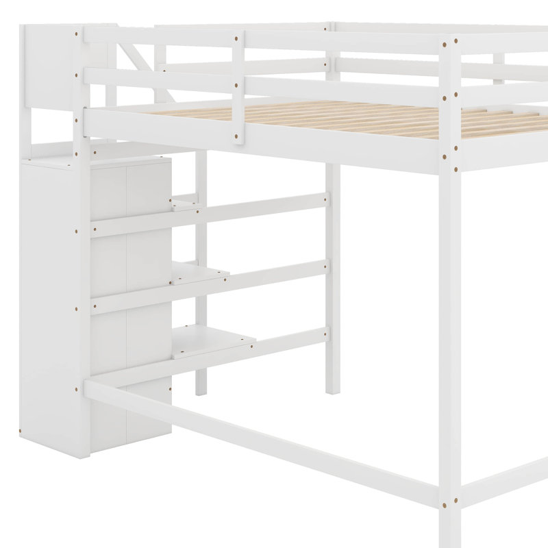 Lit mezzanine double avec garde-robe, Blanc