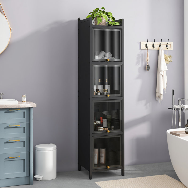 Armoire de porte moderne en verre à 4 niveaux, Noir