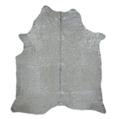 Designer Cowhide Abstract Area Rug in Silver