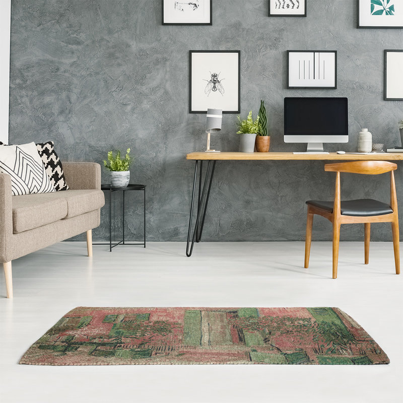 Entrée d’un restaurant dans asnieres rose/vert tapis, Rectangle 2 pi x 3 pi