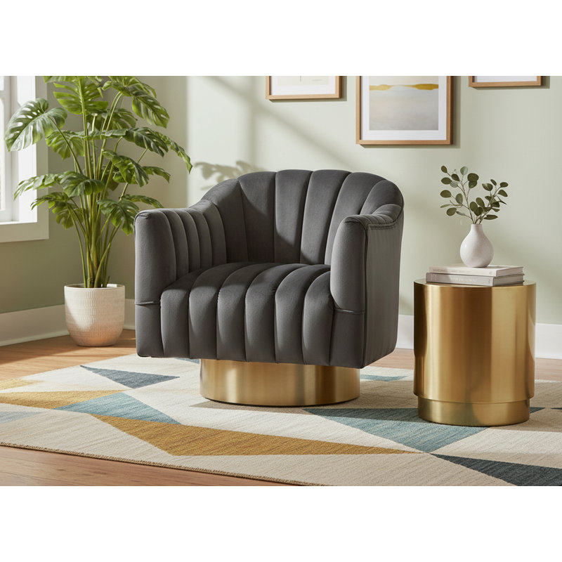 Fauteuil d'appoint pivotant en velours Farrah, Velours gris, Or
