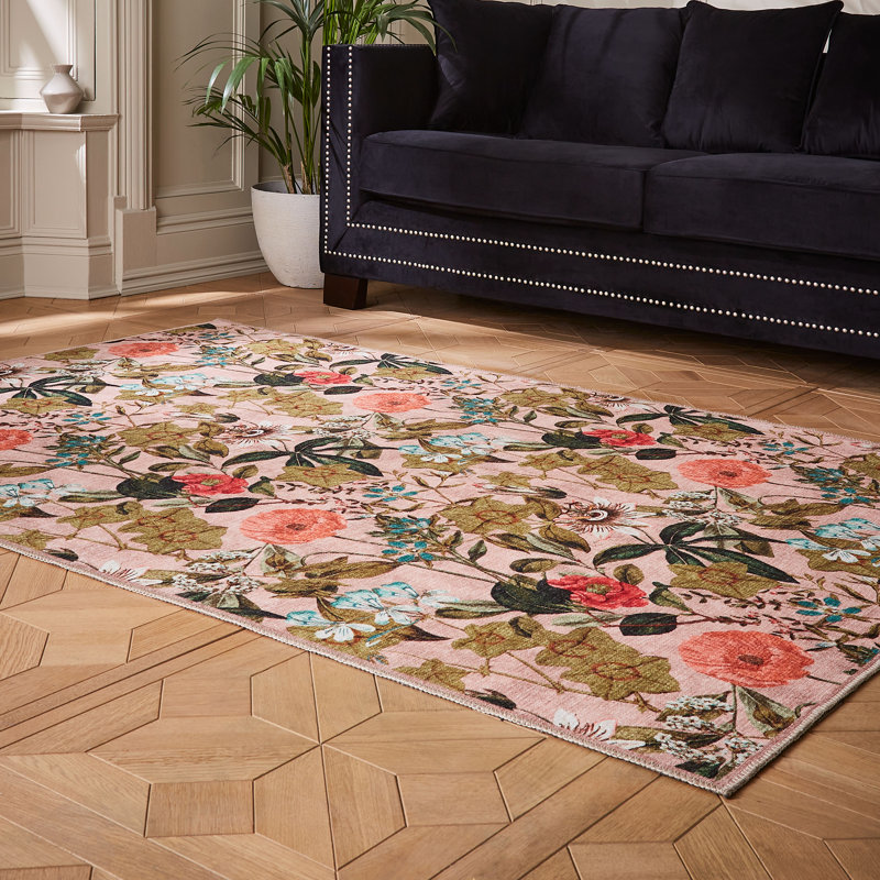 Clarke & Clarke Floral Digitally Printed 152cm X 230cm Area Rug, Rectangle 152 x 230 cm, Blush