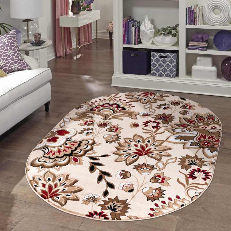 Tapis crème / beige / brun Demaris, Ovale 5 pi 2 po x 7 pi 5 po
