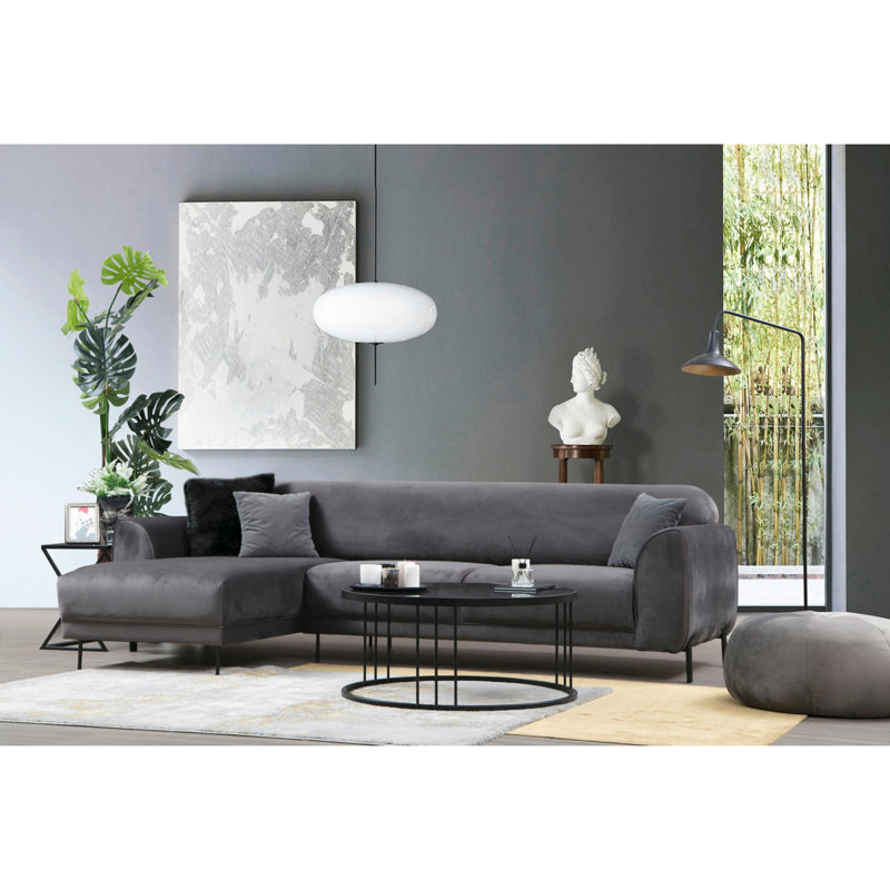Élégant canapé-lit d'angle, anthracite, 113,0 po x 66,5 po x 33,5 po | Structure en bois de hêtre et en carton, tissu 100% polyester | Coussins confortables en mousse et en silicone de 10,0 cm | Comprend 2 coussins de 18,0 x 18,0 pouces | Design scandinave moderne
