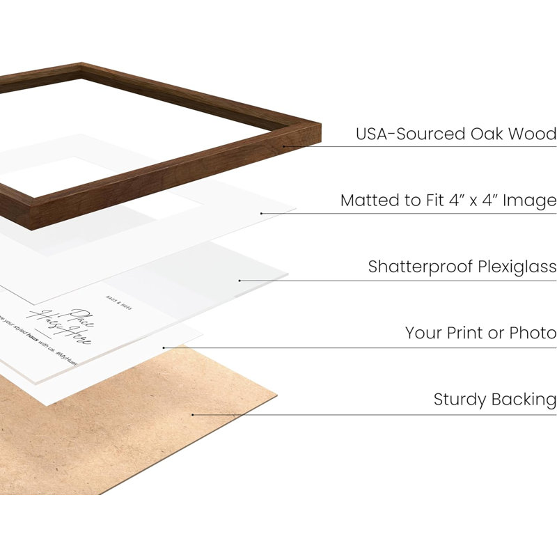 Brown Solid Wood Picture Frame with Mat, 4 x 4