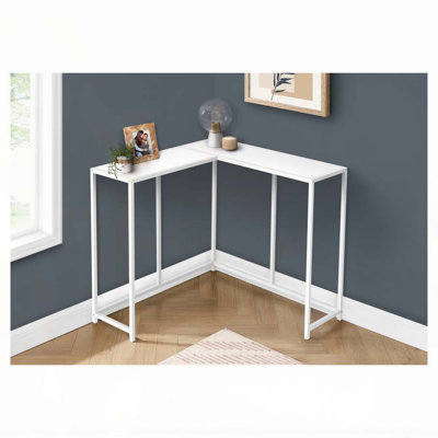 Table d'appoint, console, entrée, étroit, d'angle, salon, chambre à coucher, stratifié blanc, métal blanc, contemporain, moderne
