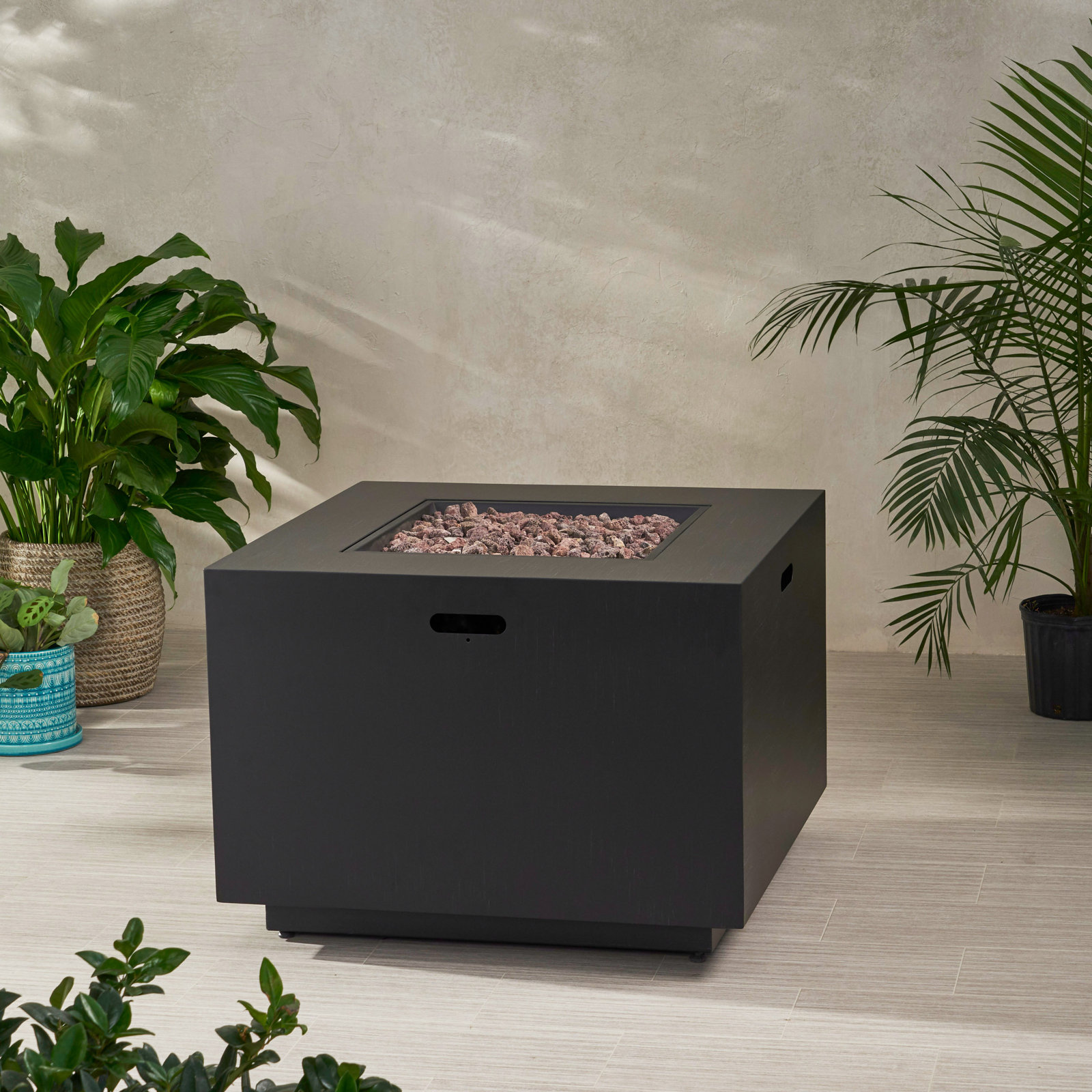 Alsacia Square Fire Pit Table, Dark Gray