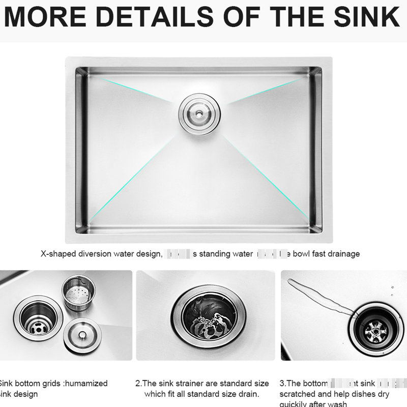 26 Inch Undermount Sink For Home Kitchen - 10 Deep Single Bowl 18"X10" Stainless Steel Basin, 304 Steel, To Wear, R10 Rounded Corners, X-Shaped Water Guide, Soundproof Pad, Condensation Coating,