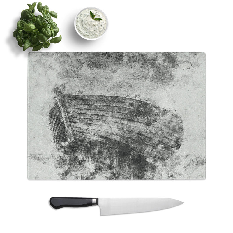 Tempered Glass Stranded Wooden Boat Chopping Board, 28.5 cm x 39 cm