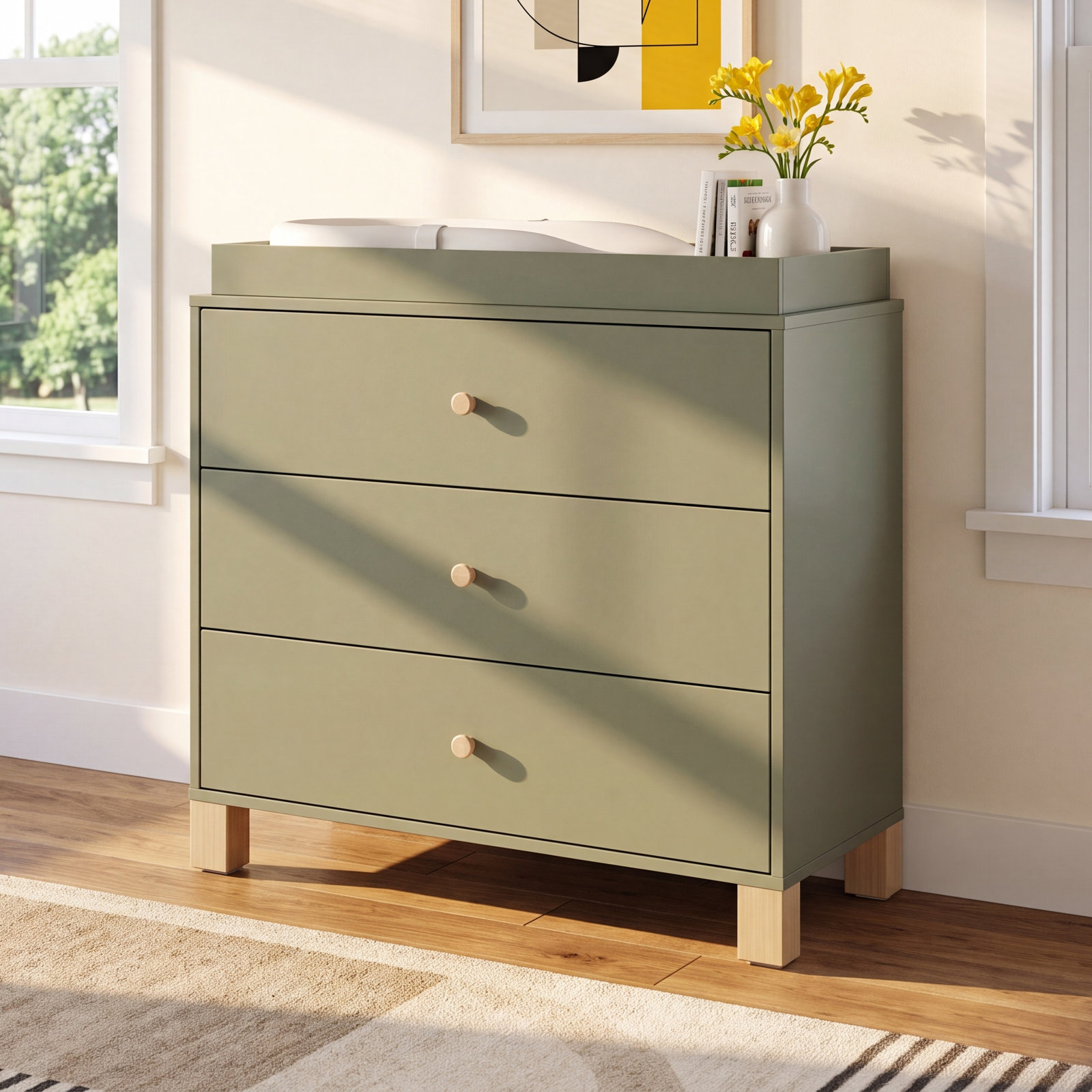 California 3-Drawer Changing Table Dresser, Olive