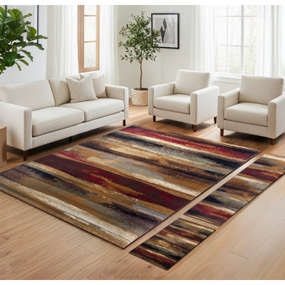 Ensemble de 3 tapis multicolores à motif abstrait Sierra: 5 pi x 7 pi, 20 po x 60 po, 20 po x 32 po