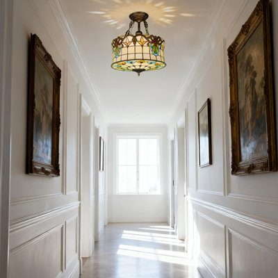 5-Light Inverted Stained Glass Pendant Light