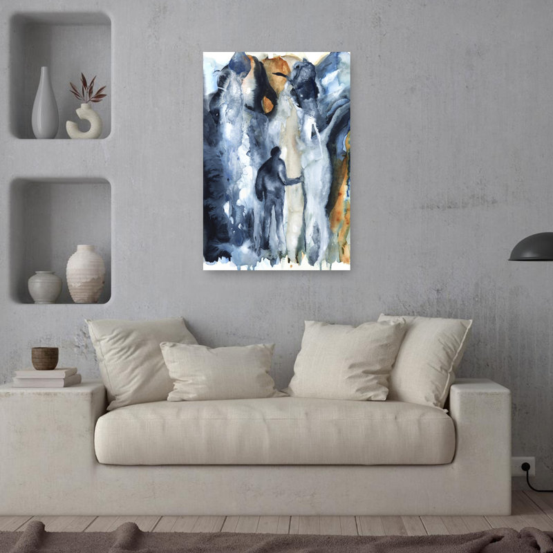 «Solitaire», paysage abstrait bleu abstrait, paysage de forêt contemporain, art mural, 36" H x 24" W