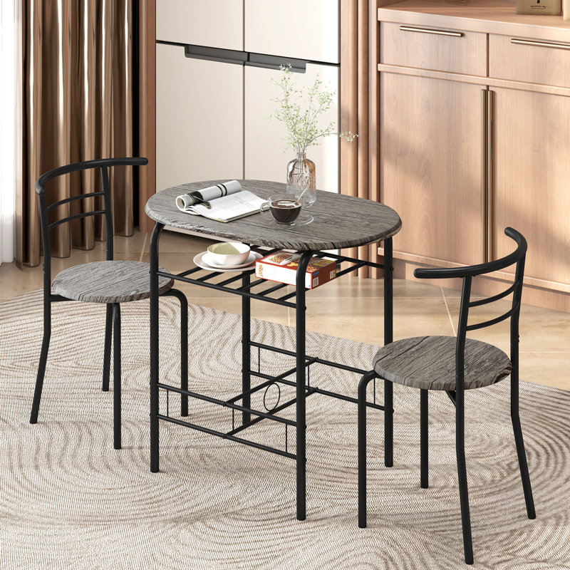 Ensemble de table de salle à manger 3 pièces, table de cuisine et 2 chaises avec tablette
