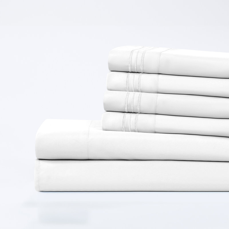 Ensemble de draps 6 pièces Modern, Ensemble de draps pour taille de lit très grand a, Blanc