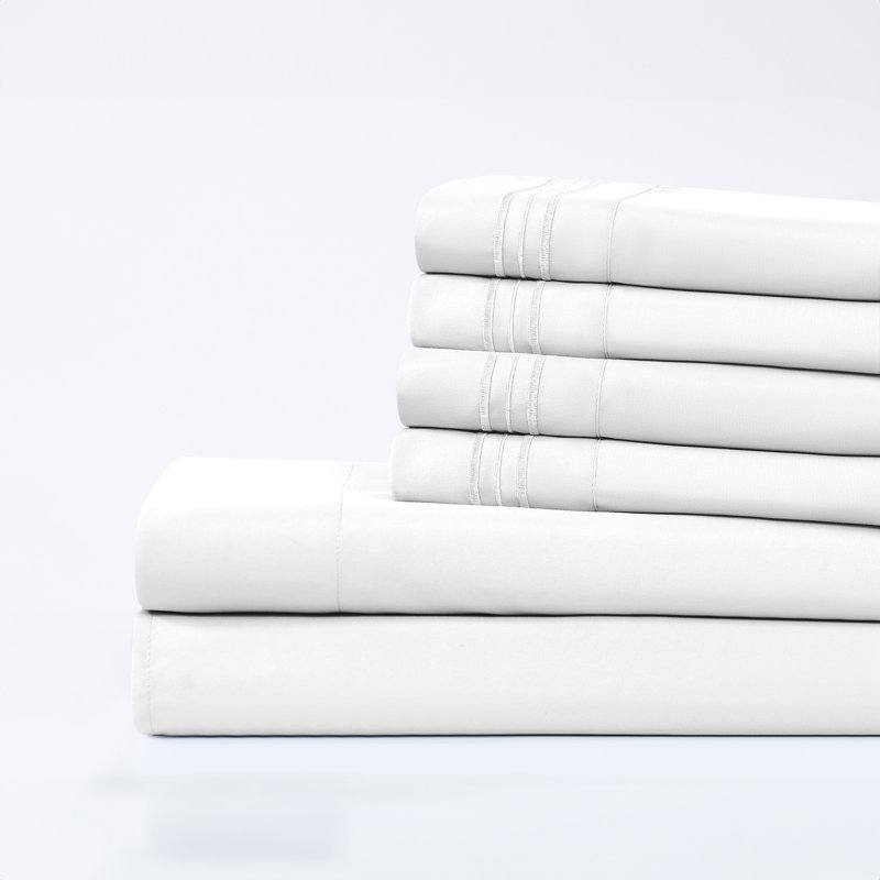 Modern Threads 6-Piece Bed Sheet Set, Deep Pocket, Ultra Soft Microfiber, Cool & Breathable, White