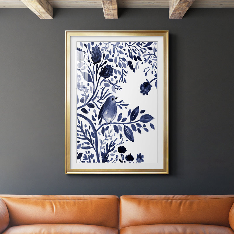 " Indigo Song I ", Gold Framed, 30.5" H x 22.5" W x 1" D