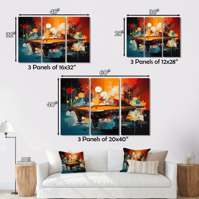 Billard Vibrant Break II sur toile, 3 pièces, H 32 po x l 48 po x P 1 po