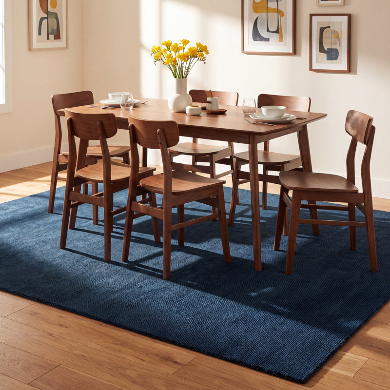 Crowe Wool Dark Blue Area Rug, Rectangle 7'6" x 9'6"