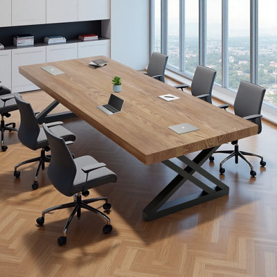 Rectangular solid wood conference table, administrative discussion table by 17 Stories