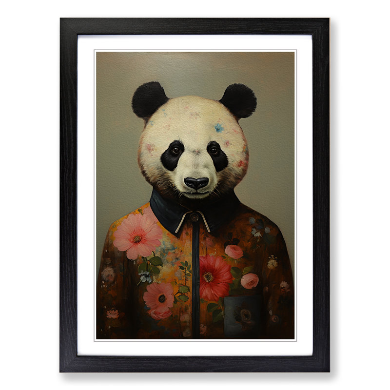 Panda Modern - Single Picture Frame Print on Wood, 46cm H x 34cm W, Black Framed