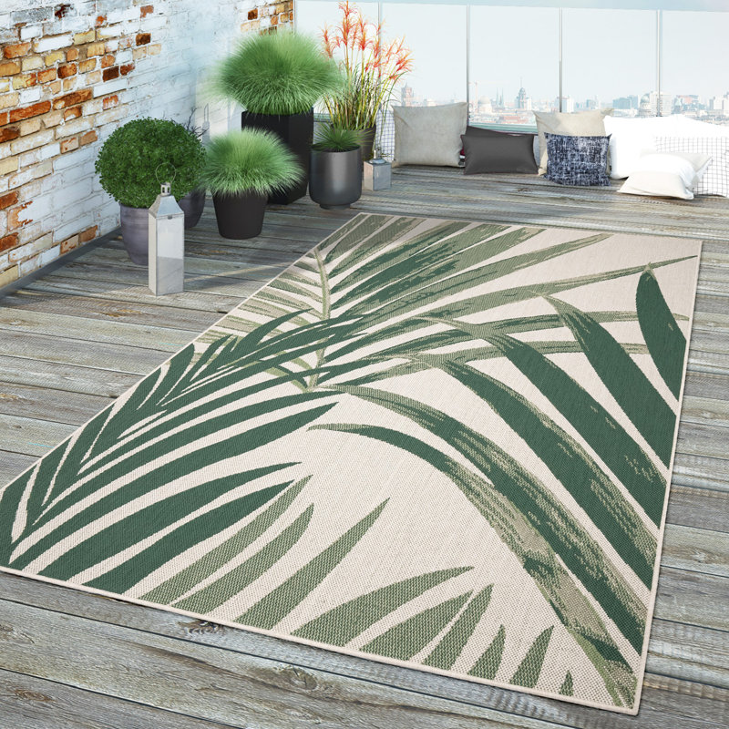 Gagny Floral Indoor / Outdoor Area Rug , Rectangle 7'10" x 11'2", Ivory/Green