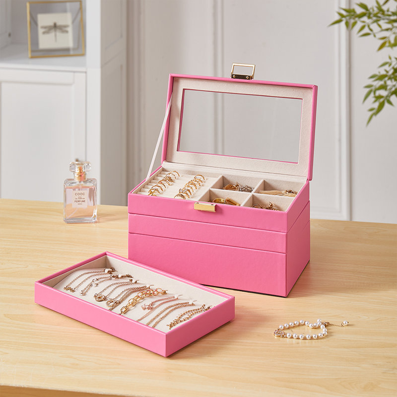 PU Leather Jewellery Box +, Pink