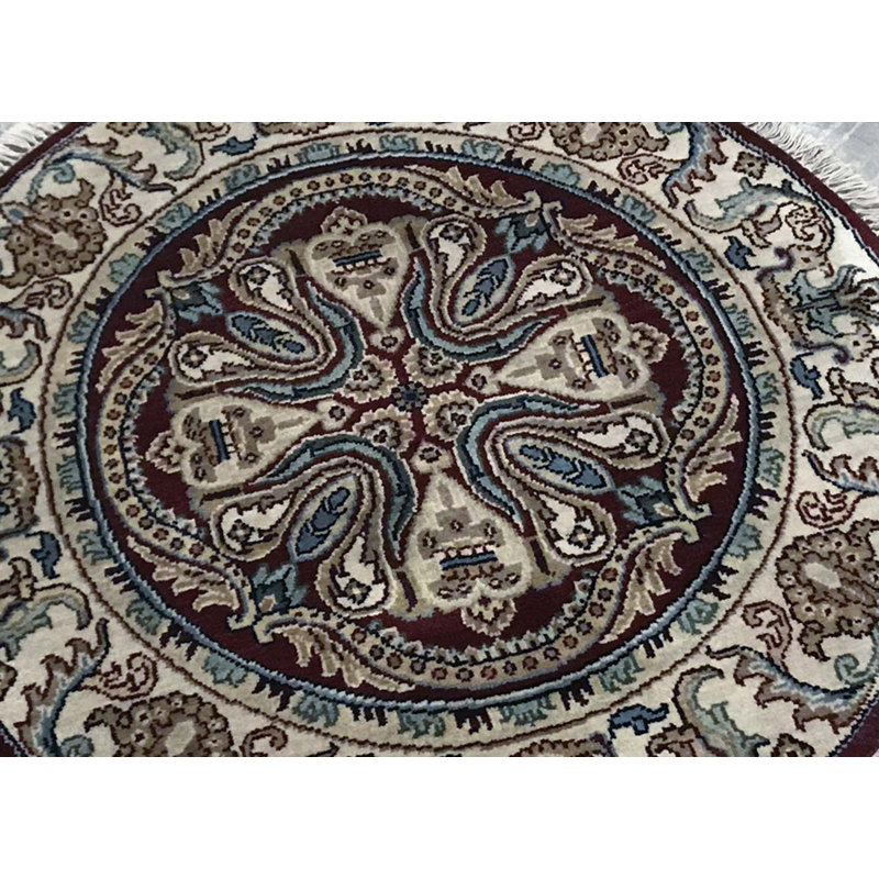 Wool Oriental Area Rug in Red/Ivory/Bule