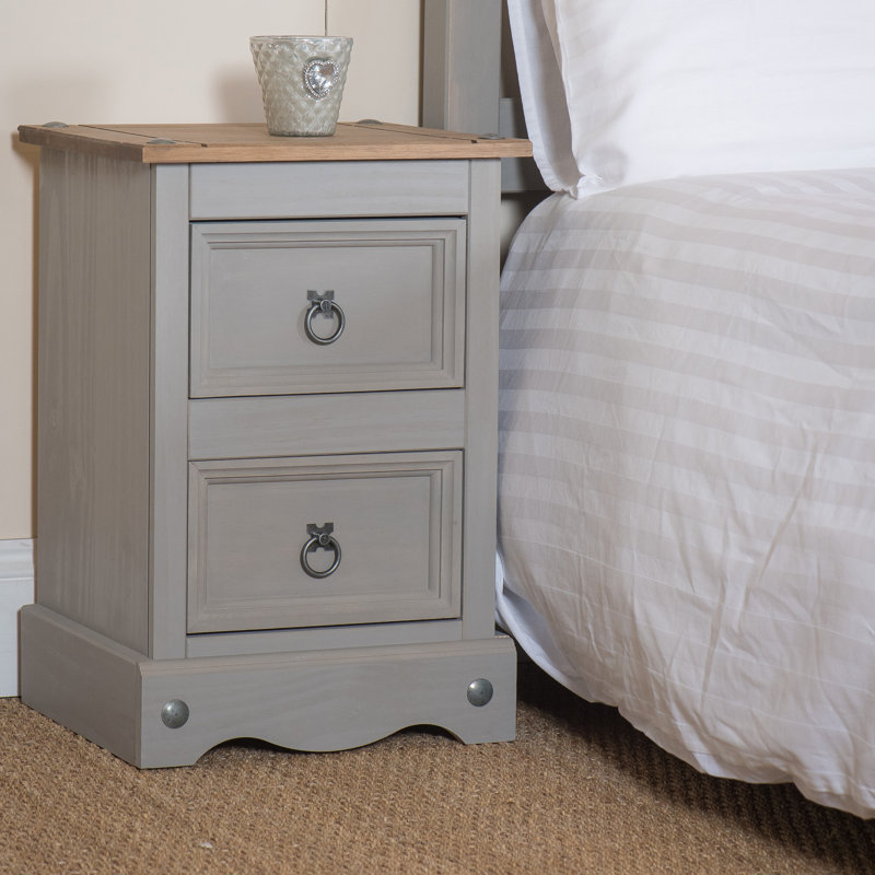 Wes 2 Drawer Compact Bedside Table, Corona Design, Grey