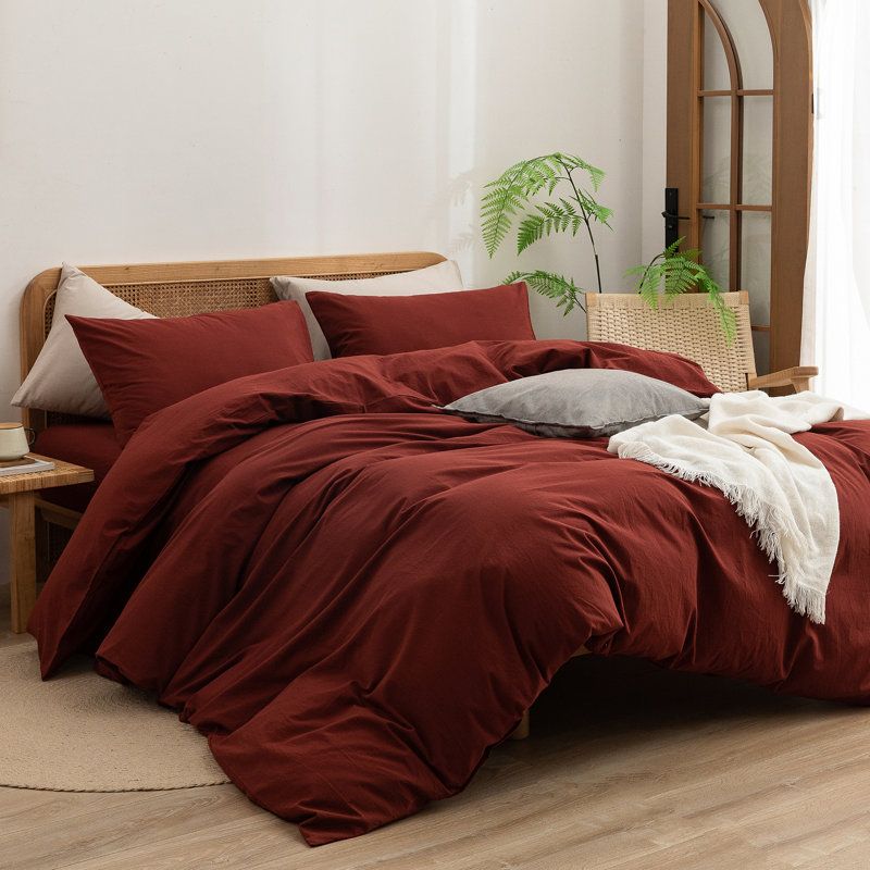 BESTOUCH Duvet Cover Set 100% Washed Cotton Linen Feel Lightweight, Oversized Queen Duvet Cover + 2 Queen Pillowcases