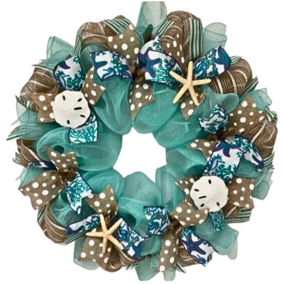 Coastal Ribbon Wreath Starfish and Sand Dollars