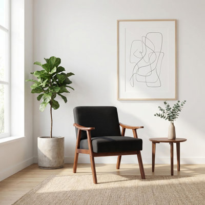 Chaise longue de réception Mid-Century avec assise rembourrée et accoudoirs en bois