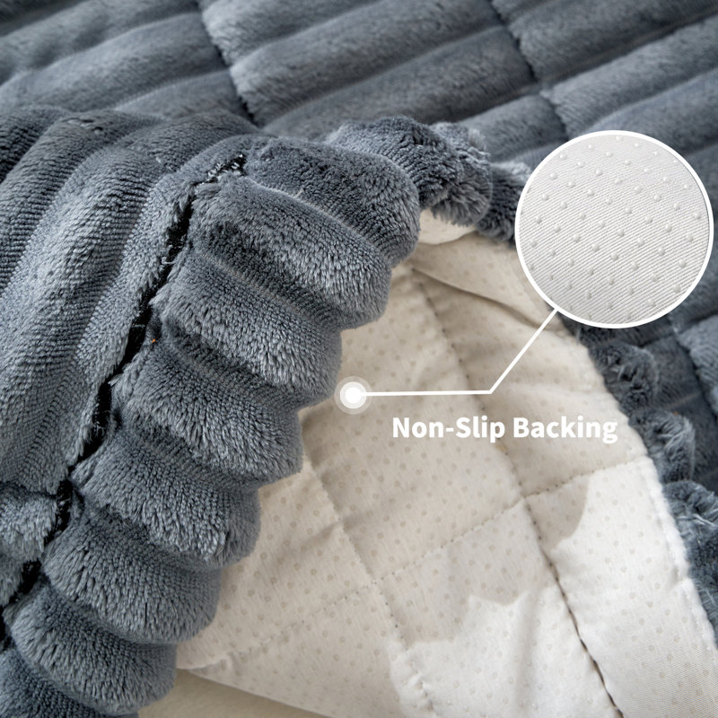 Soft Striped Plush Box Cushion Sofa Slipcover, 1.2" H × 71" W × 28" D, Dark Grey