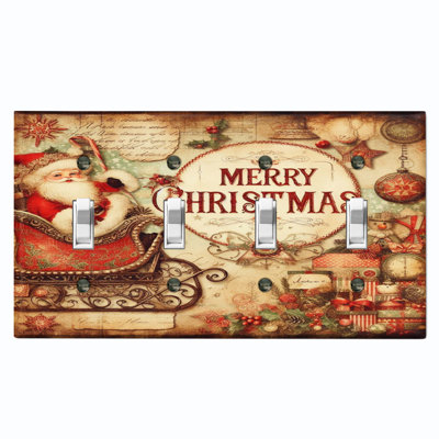 Plaque murale standard à 4 interrupteurs à bascule Père Noël Merry Christmas Biege