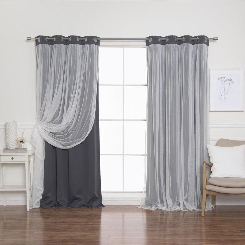 Rideau occultant en polyester Fortuna, Gris foncé