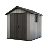 Keter Oakland 7.5x7 ft. Durable Resin Outdoor Storage Shed With Floor and Double Doors for Garden Patio Furniture and Tools, Grey