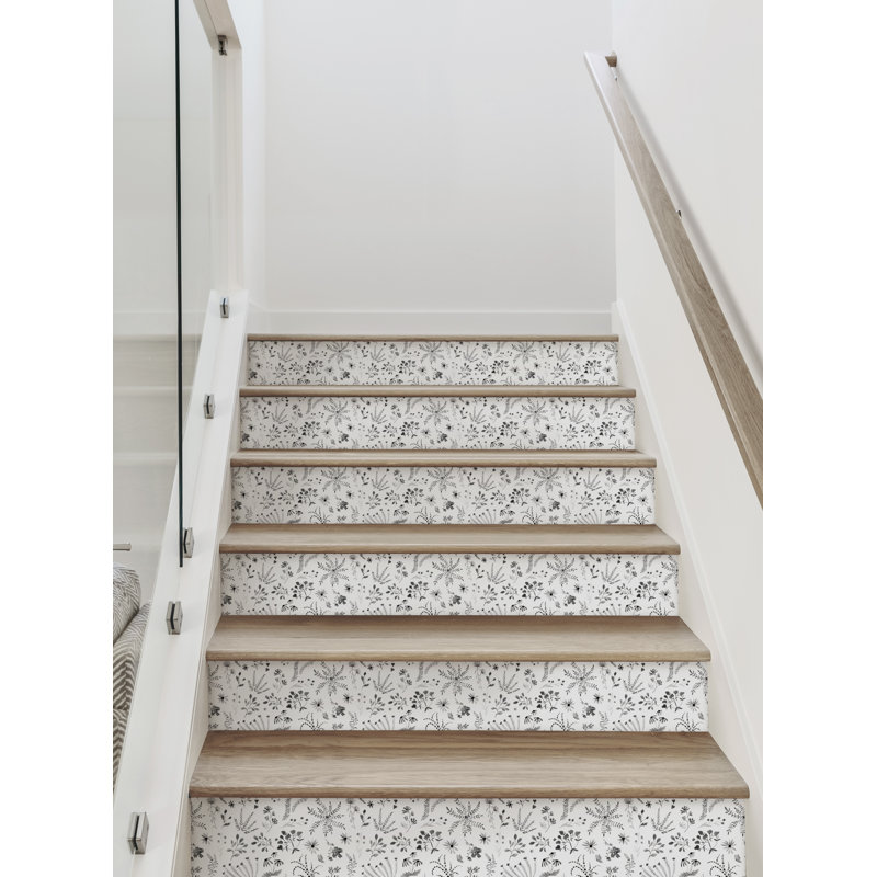 Élévateur de plantes à motif floral, H 6,5 po x l 48 po, Noir / blanc