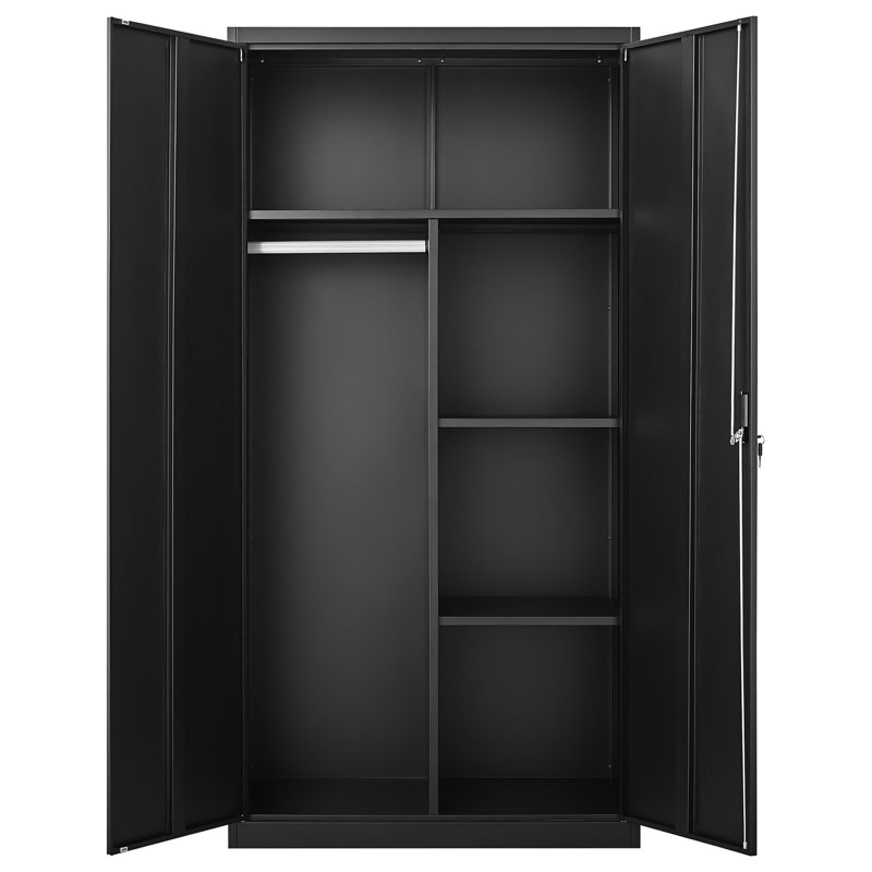 Garde-robe en métal avec serrure et tringle, armoire noire pour la chambre à coucher, étagères réglables, rangement à l'épreuve de la chambre à coucher, rembourrage